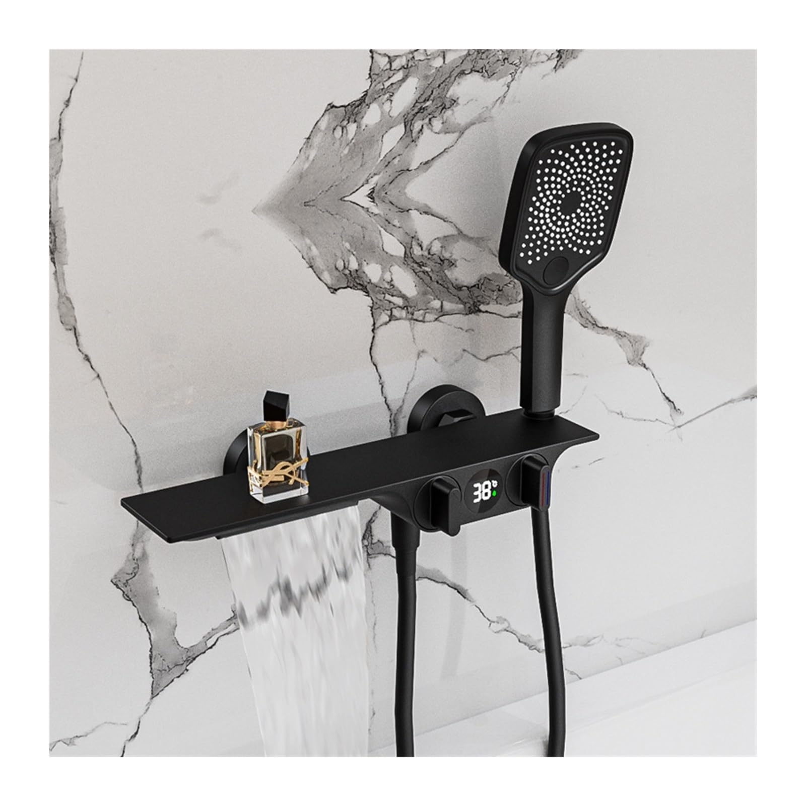 Soywim Nero Shower System, Waterfall Matte Black Bathroom Shower Faucet， Digital Faucets Set ，Rainfall Head Display Mixer Tap(Nero)