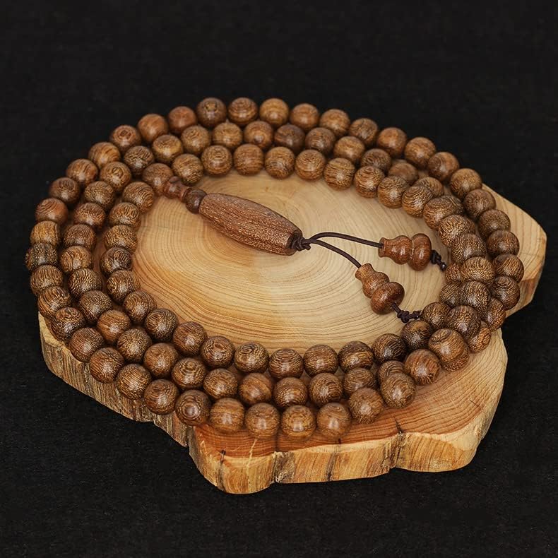 金丝檀木顺纹手链108颗念珠佛珠 加天珠款手链(8mm顺纹加葫芦*108颗)
