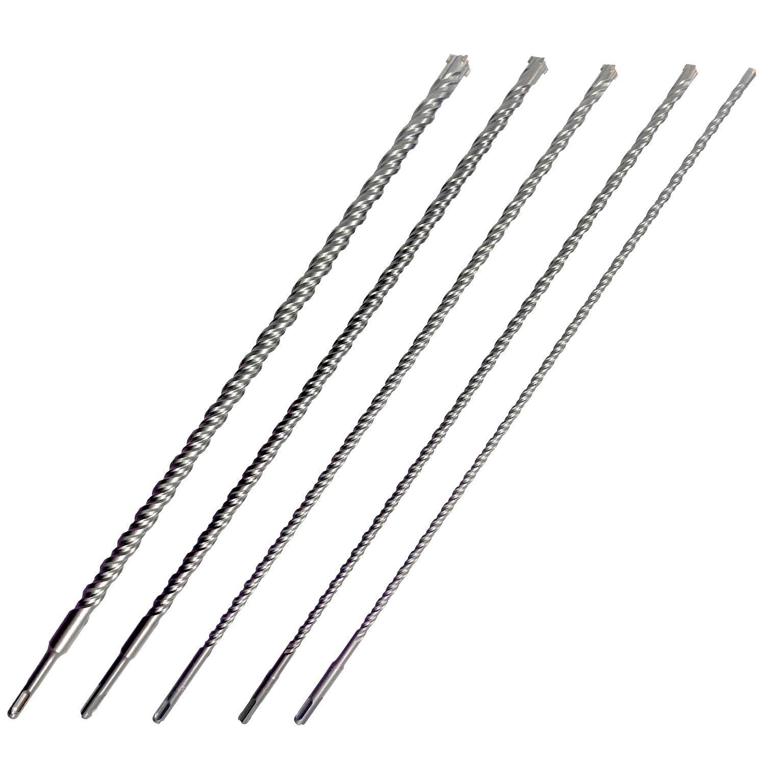 SDS Plus - Set di punte per trapano da 5 pezzi, lunghezza 600 mm, diametro 8/10/12/15/20 mm, con 4 tagli, metallo duro, set di punte SDS Plus, ideale per fori su mattoni, cemento, pietra e