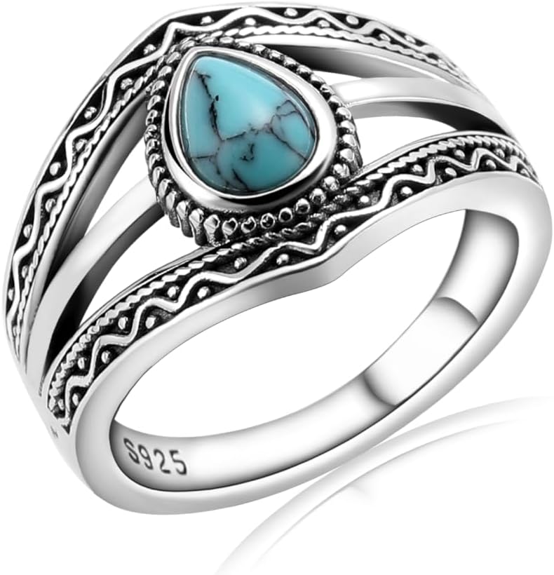 Boho Turquoise Ring for Women Sterling Silver Western Style Statement Ring Bohemian Jewelry Gifts