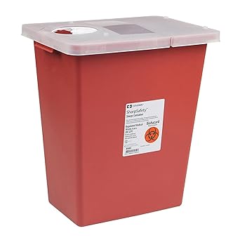 SharpSafetyTM Sharps Container, Hinged Lid, Red, 8 Gallon, Case of 10