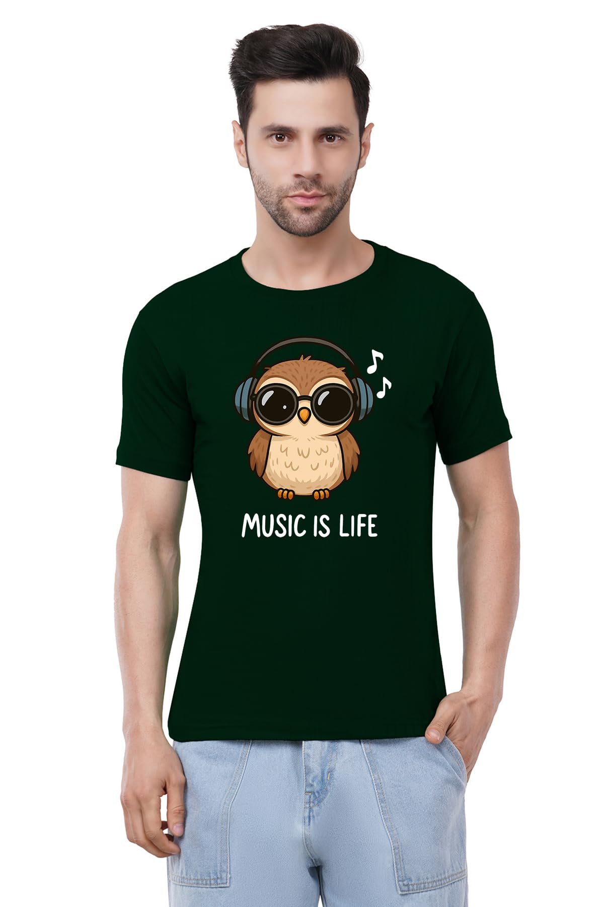caseria Men's Cotton Graphic Printed Half Sleeve T-Shirt - Owl Music-picture-24