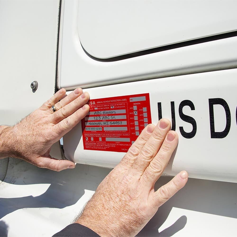 J. J. Keller 20-Pack, Aluminum Annual Vehicle Inspection Label with Punch Boxes, Red FMCSA Label, DOT Compliant