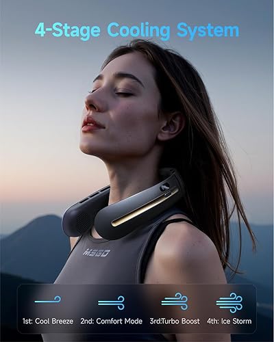 Miniatura 2 de SWEETFULL Ventilador de cuello, 3 ventiladores portátiles turbo con soporte para el cuello, 4 velocidades y pantalla LED, ventilador personal