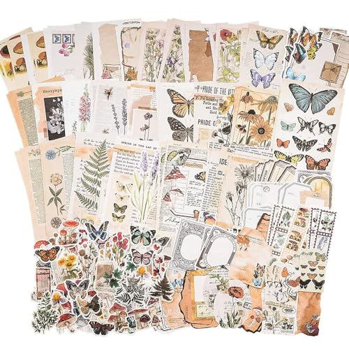 El Mejor Listado de Papel decorativo los preferidos por los clientes. 47 HAKUKU 200 Piezas Vintage Scrapbook Suministros Pegatinas Paquete Bullet Junk Journal Planners DIY Papel Decorativo Mariposa Planta Pegatinas Kit para Art Craft Notebook...