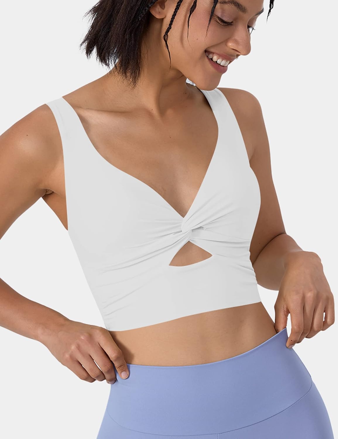 cailami Women's Sexy Sleeveless Deep V Neck Cropped Tank Tops Front Knot Twist Crop Top - Image 3