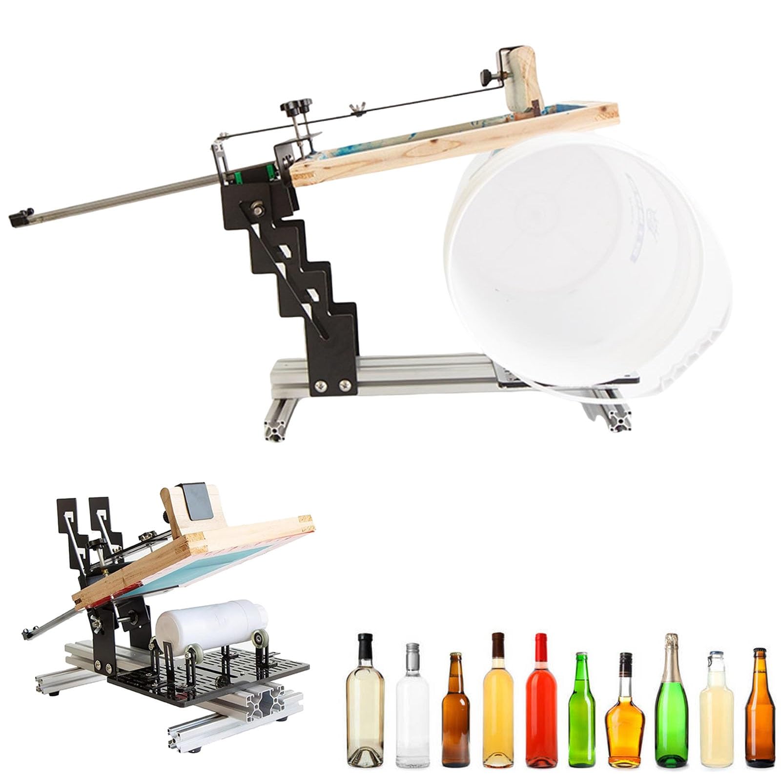 Sérigraphie manuelle incurvée pour bouteilles cylindriques et mugs de diamètre 270 mm max