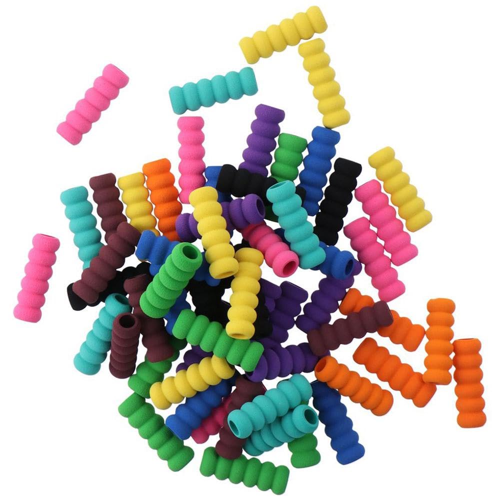 hobbyhub 60pcs Mixed Colors Soft Foam Pencil Grips,Random Colorful Painting Drill Pencil Pen Grippers for Drawing, Writing - Image 2