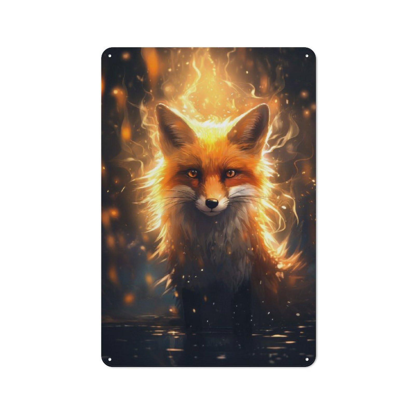 Junmoney Red Fox In Forest Printed Metal Sign 30X20cm For Living Room Or Hallway, For Home Wall Decor Collectors