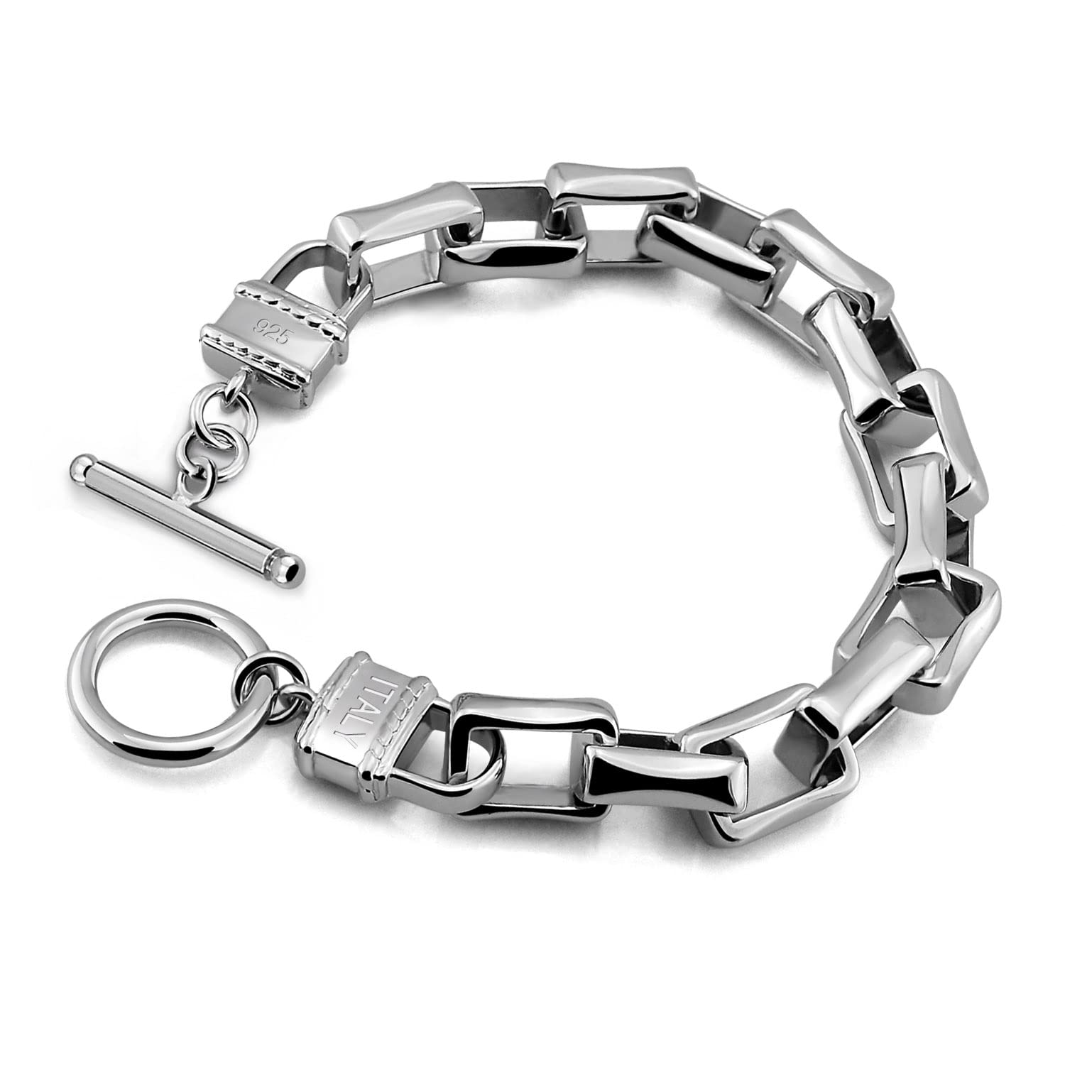 H&Beautimer Solid 925 Silver Bracelet Italian Handmade 0.35/0.4 Inch Box Chain Bracelet for Men's 7,7.5,8,8.5,9,9.5,10 Inch Hip Hop Style Jewelry
