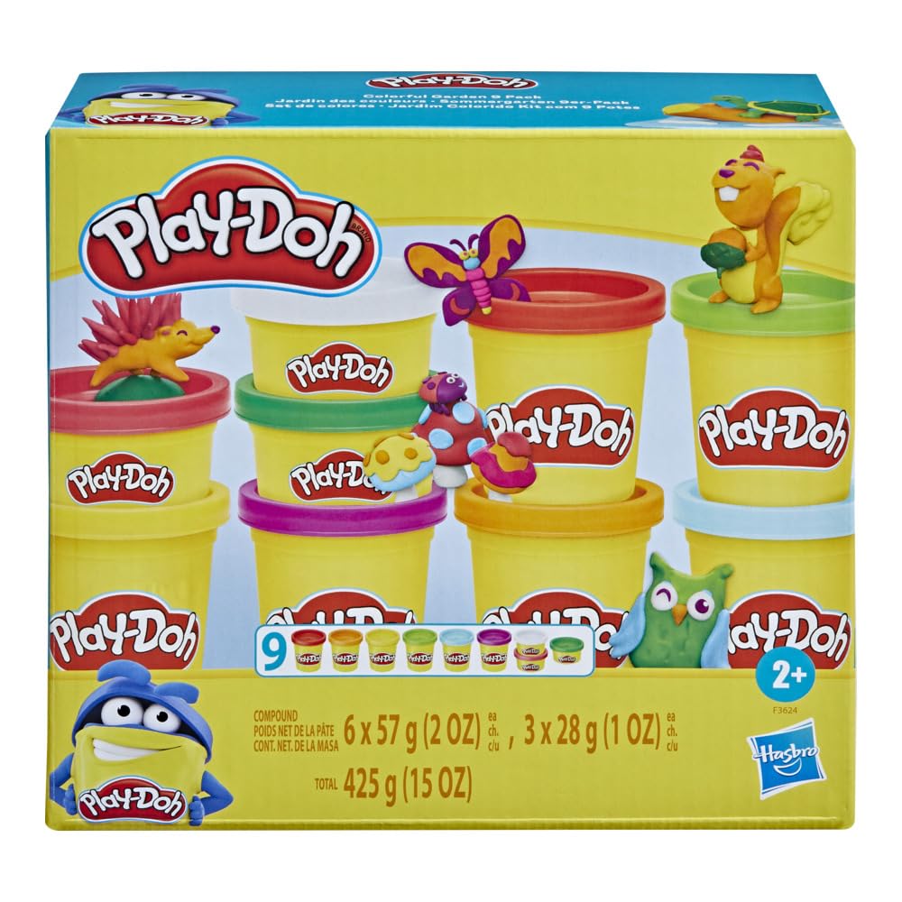 Play Doh - Farbenfroher Garten - Set mit 9 Teigdosen zum Formen - verschiedene Farben - 28 g und 56 g Dosen - Bastelspielzeug - ungiftig - Alter: 2+