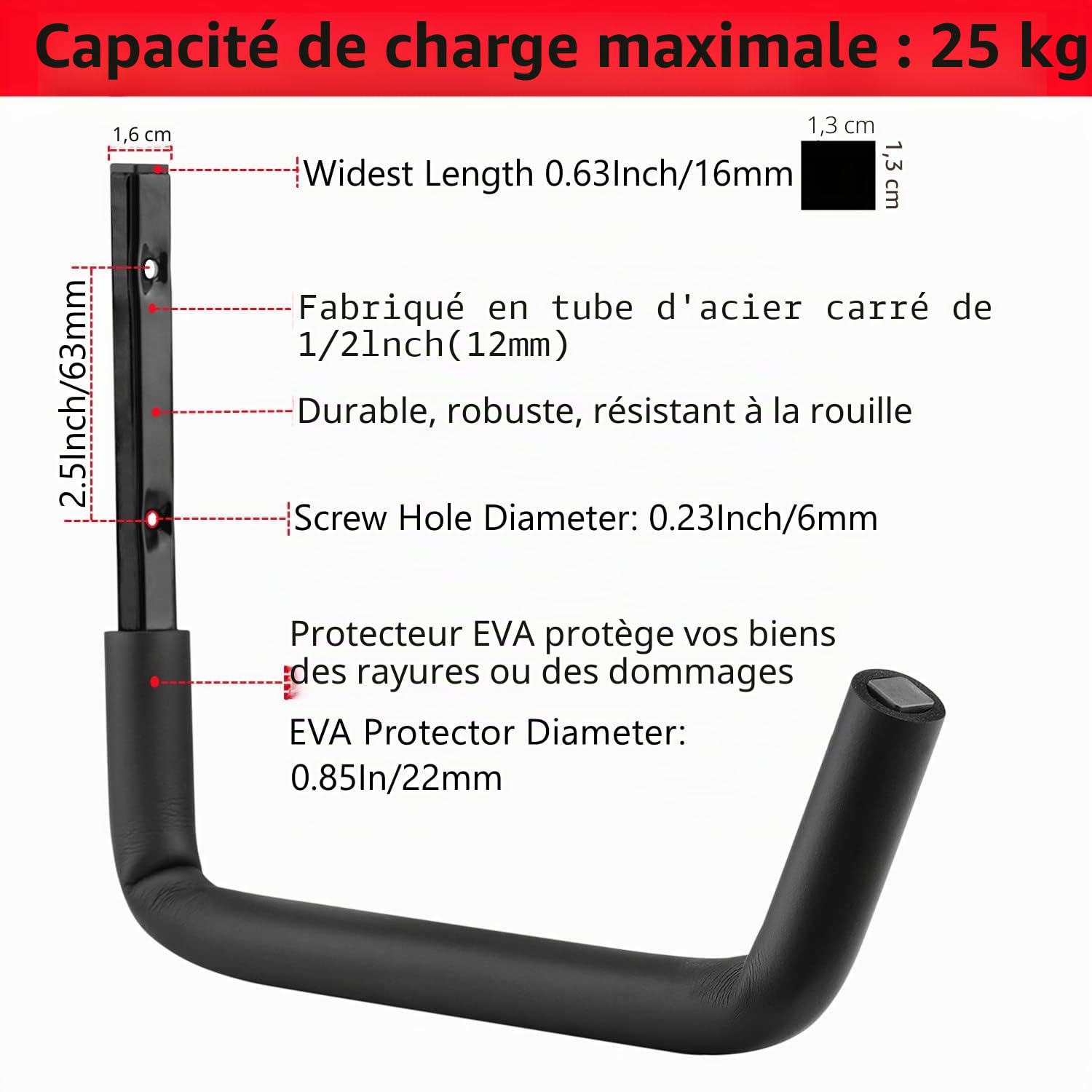 Lot de 8 crochets robustes pour échelle de garage avec bras Jumbo de 30,5 cm, support de rangement mural pour vélo, chaises pliantes, vélo et outils de jardin