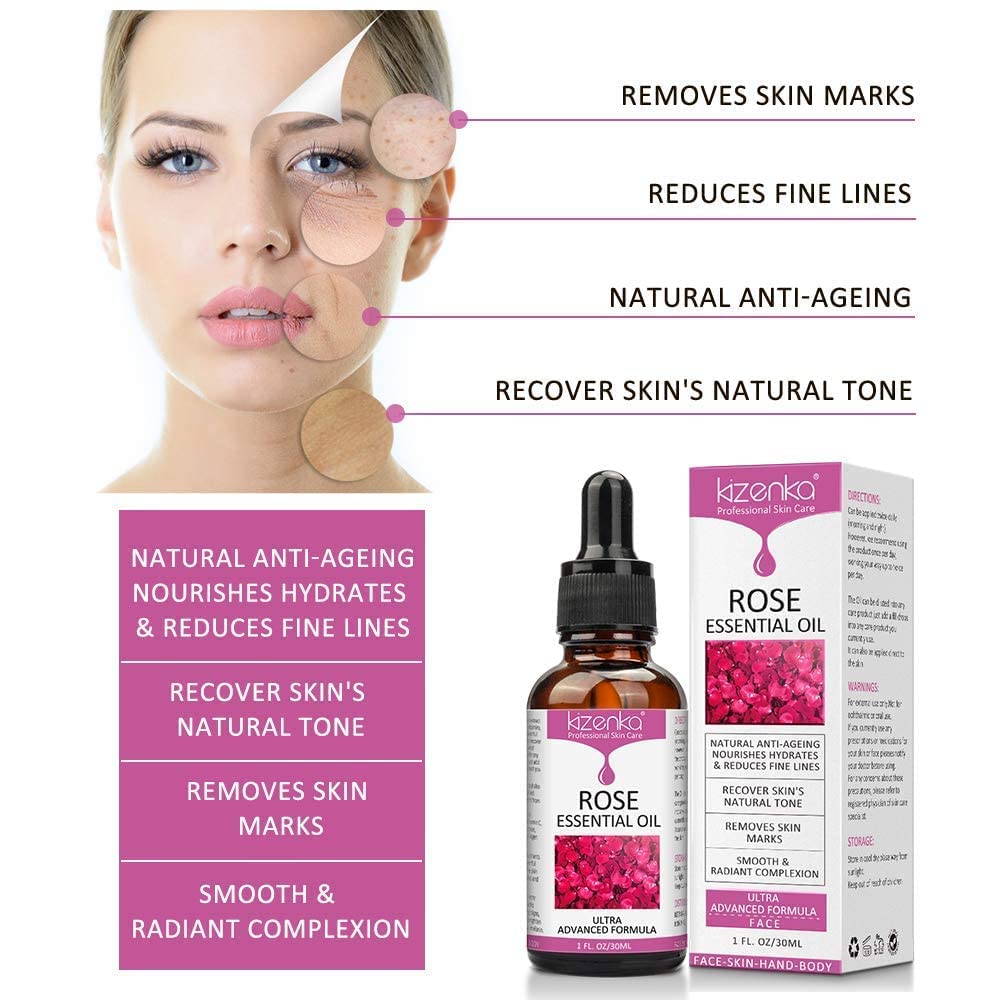 Rose Essential Oil, Organic Vitamin E Oil for Skin, Natural Facial Oil, Moisturizer Rose Oil for Dry Skin, Anti Aging & Anti Wrinkle Serum, Acne Scar Treatment for Face & Skin Care, 1 Fl Oz ( 30ml) : Beauty & Personal Care