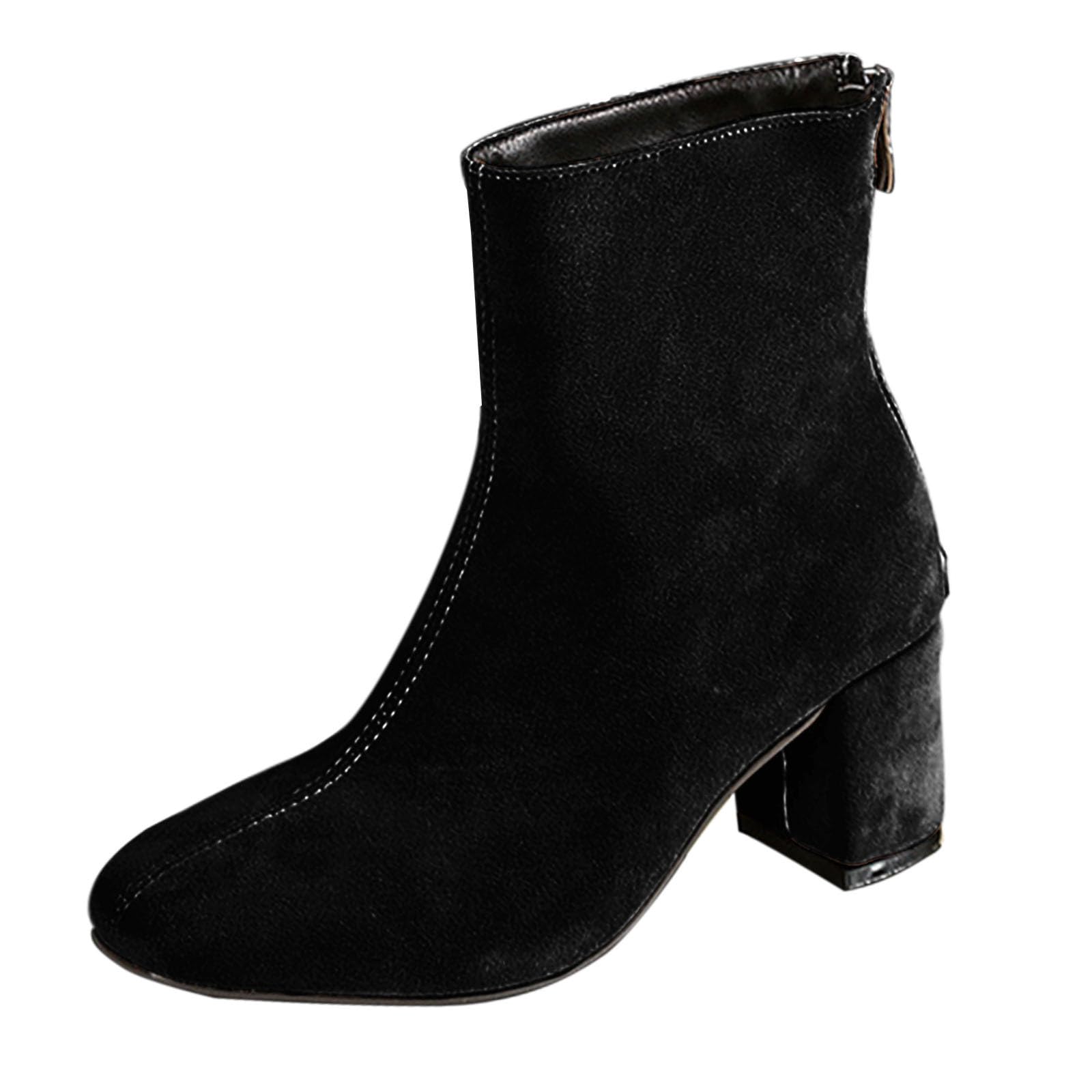 Ladies Ankle Boots Winter Casual Plus Size Comfort Short Square Toe Back Zipper Mid Block Heel Suede