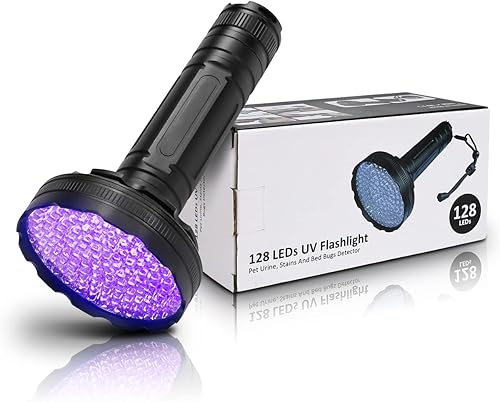 Linterna UV de luz negra 128 LED 395nm Linternas de luz negra Linterna ultravioleta de mano para detección de orina de mascotas, curado de resina,
