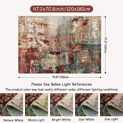 Lahome Modern Abstract Area Rug - 4x6 Washable Rugs for Living Room Bedroom Dining Room, Contemporary Indoor Floor Carpet for Kitchen Laundry Room Entryway Home Office