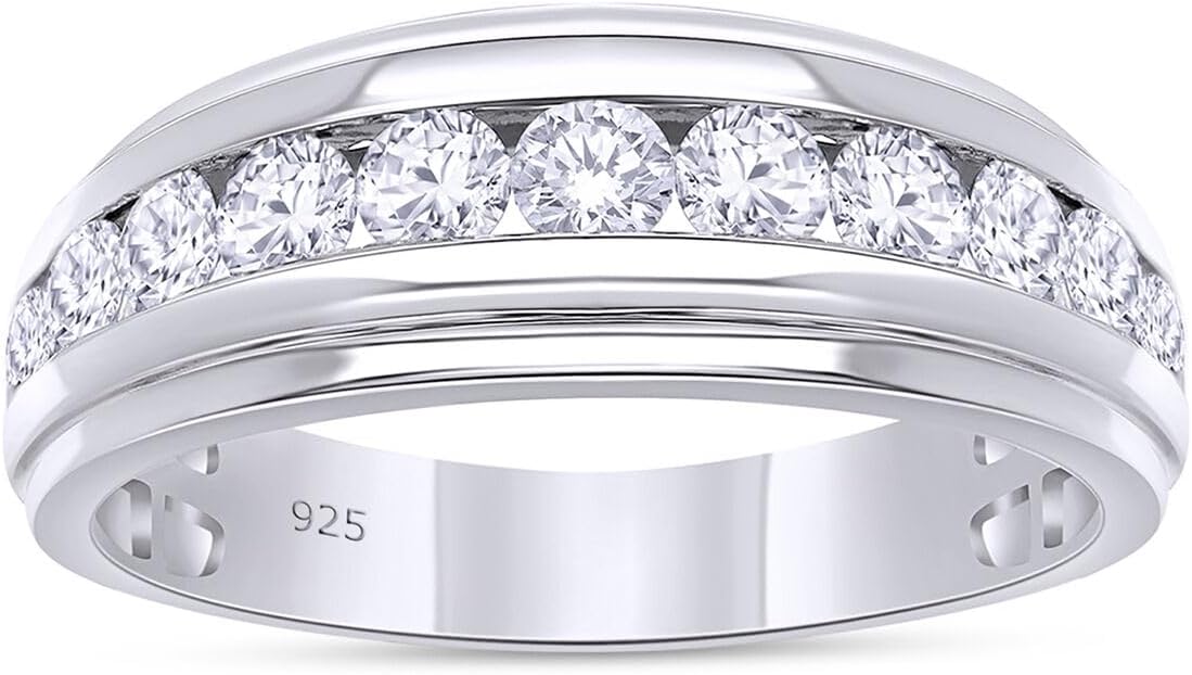 Anniversary Wedding Band For Men 1.00 Carat Round Natural or Lab Grown Diamond Half Eternity Rings in 10K or 14K Solid Gold and 925 Sterling Silver Jewelry Gift for Him