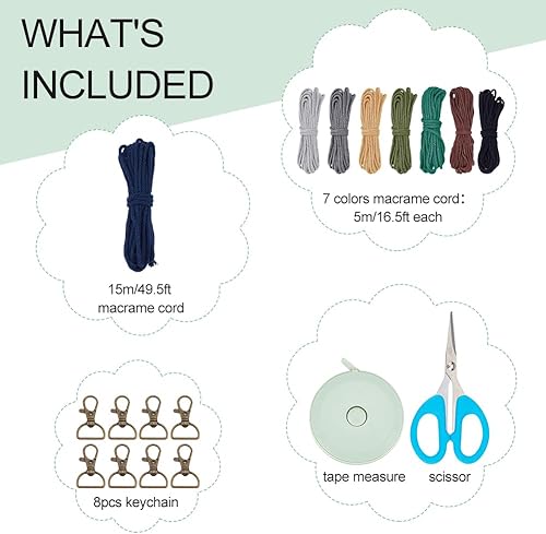 Miniatura 2 de INFUNLY Juego de 8 llaveros de macramé para manualidades, coloridos kits de nudos de cordón de macramé para adultos principiantes, llaveros de nudo