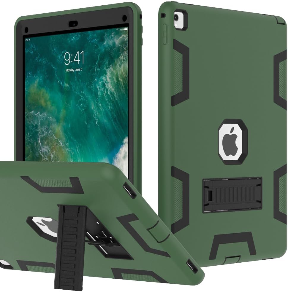 Case for iPad Pro 12.9 Case 2017/2015 (Old Model,1st & 2nd Gen), Puxicu Heavy Duty Rugged Protective, Cover for iPad Pro 12.9" (Model: A1584 A1652 A1670 A1671), Green & Black