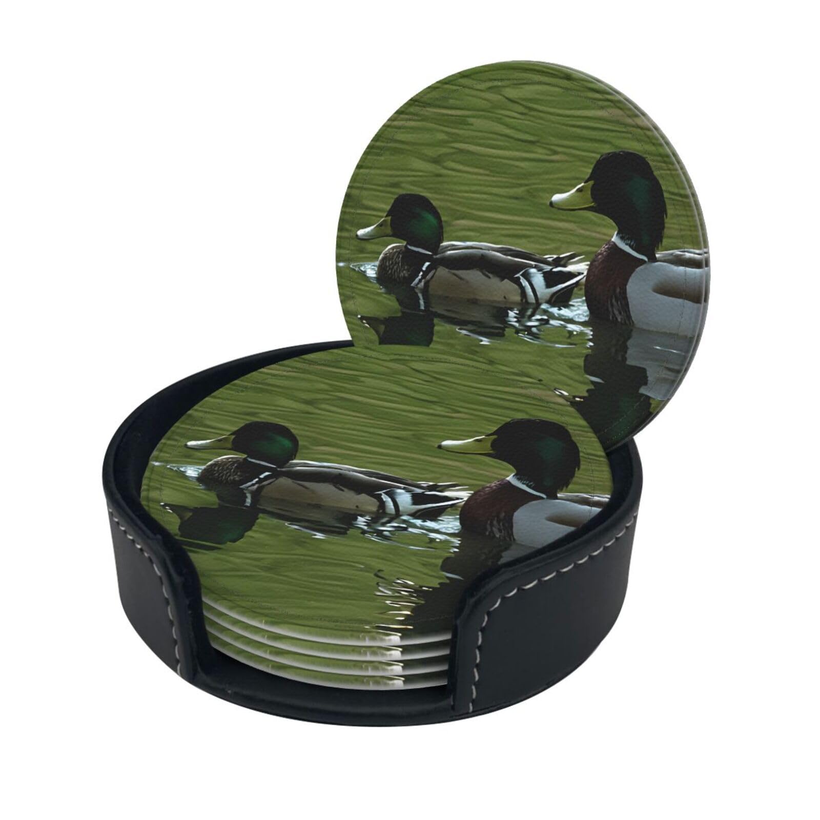 (Loon Nature Bird) Round Drink Coasters Set of 6 with Storage Box Decorative Cup Coasters for Coffee Bar Home Office Decor