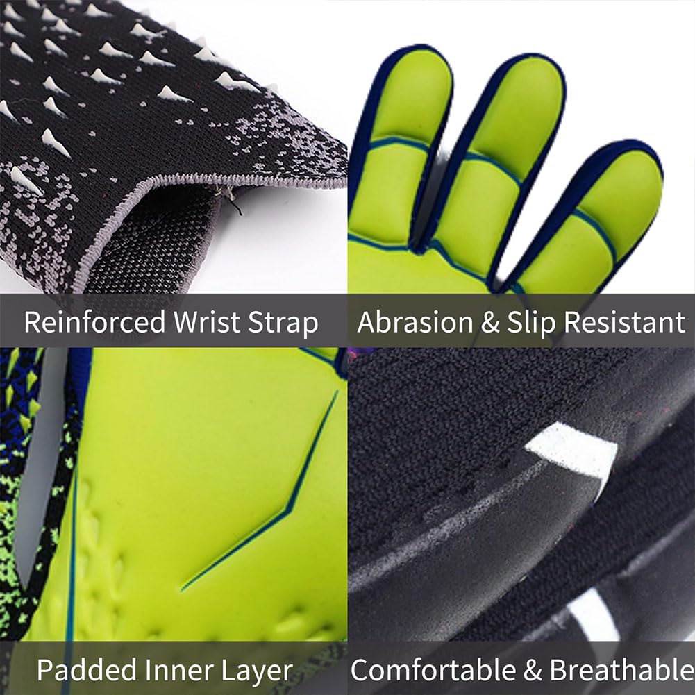 Guanti da portiere da calcio per bambini con palmo super grip, traspiranti e resistenti all'abrasione, guanti da portiere per ragazzi e ragazze