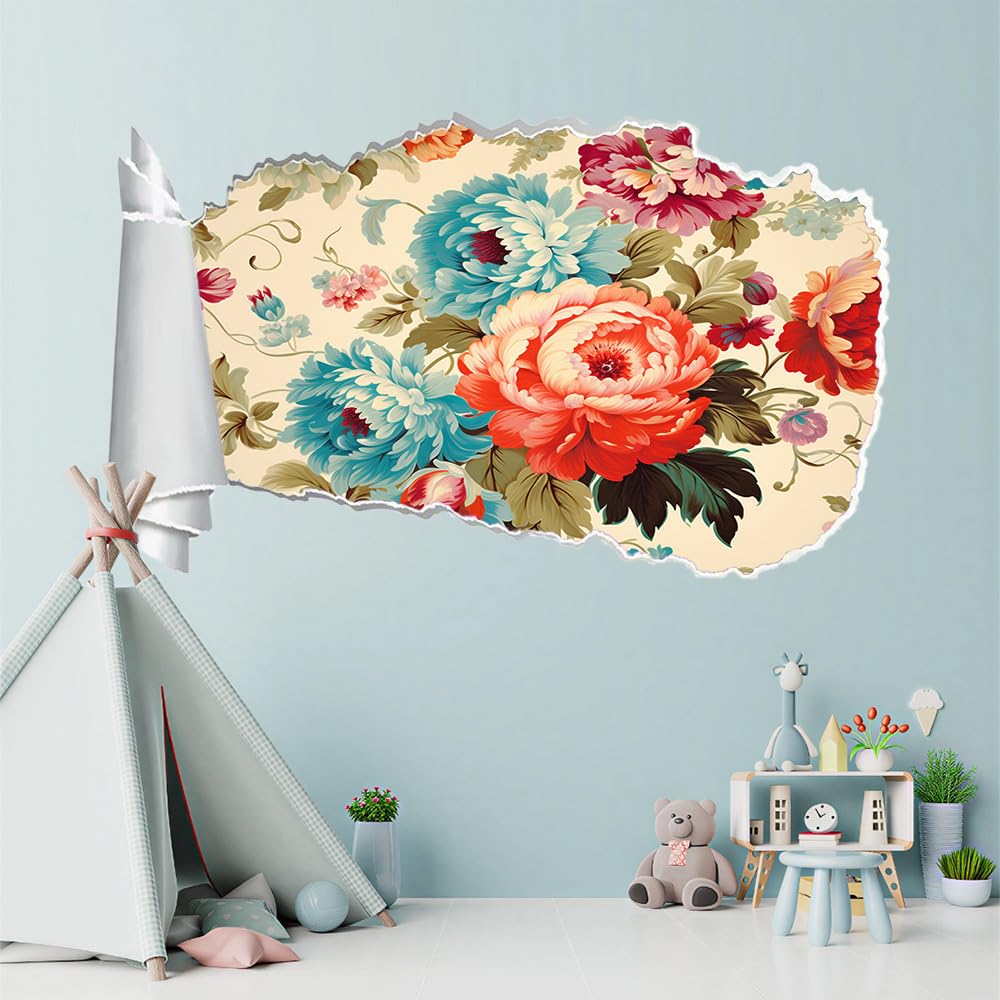 3D Wandaufkleber, Pfingstrose Durchbruch Wandtattoos Deko Wand Selbstklebend Natürliche Pflanzen, Wand Aufkleber Wanddurchbruch Wandsticker für Zuhause, Schlafzimmer, Wohnzimmer