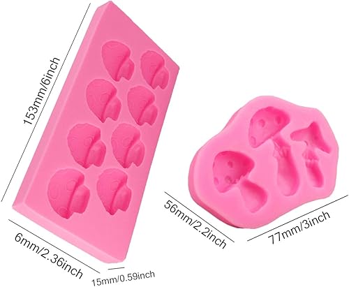 Miniatura 2 de Luckycivia - 4 moldes de silicona en forma de hongo 3D, 2 estilos 3D en forma de hongo dulce y chocolate, kit de fabricación de moldes de silicona