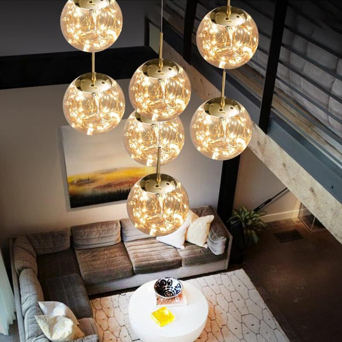 Kroonluchter creatieve moderne ronde hanglamp plafondlamp metalen hanglamp glazen bol hanglamp E14 in hoogte verstelbaar chlafkamer woonkamer restaurant decoratie, ronde schijf rookgrijs glas