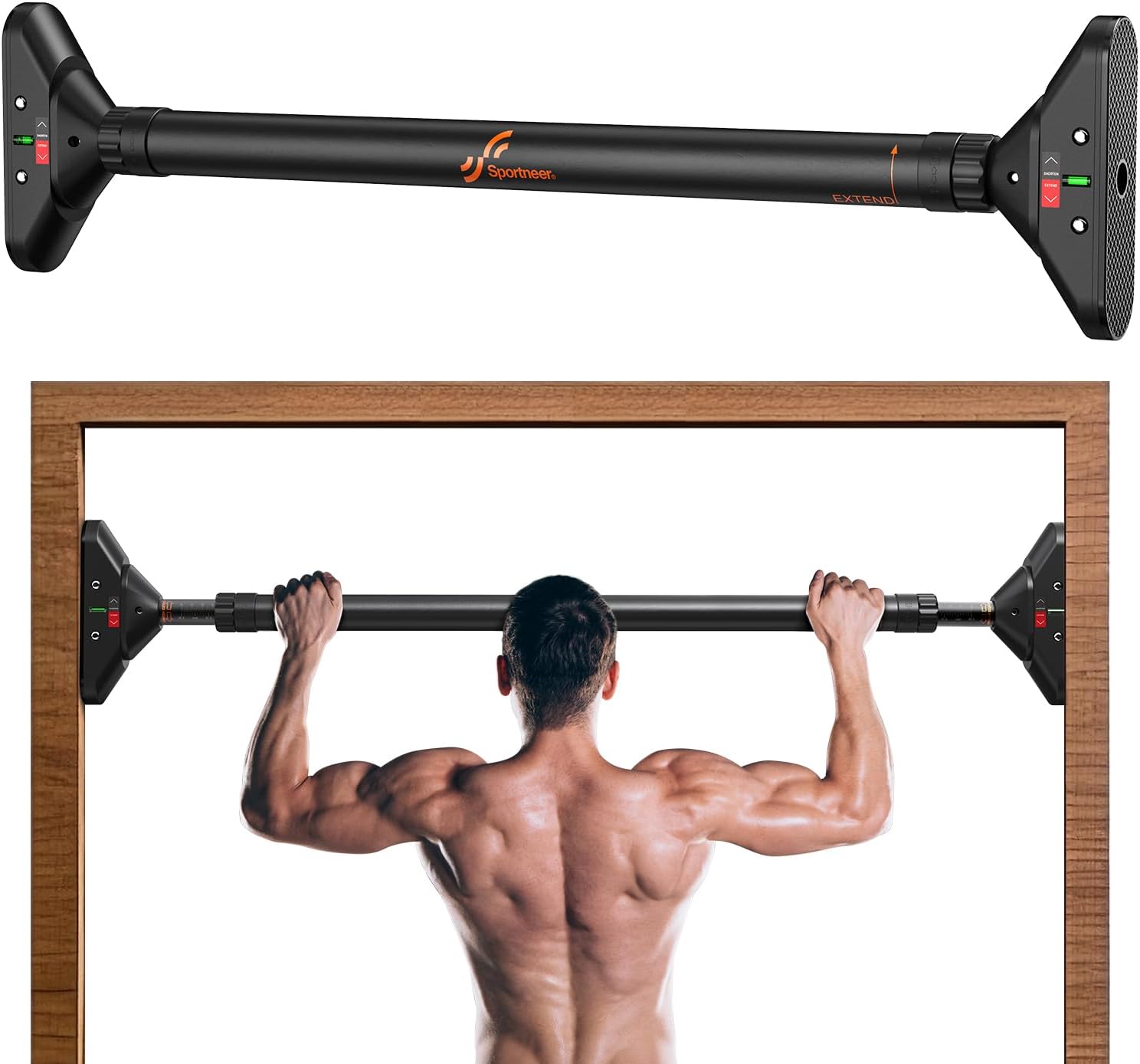 Sportneer Pull Up Bar: Strength Training Chin up Bar without Screws - Adjustable 29.5''-37'' Width Locking Mechanism Pull-up Bar for Doorway - Max Load 440lbs for Home Gym Upper Body Workout