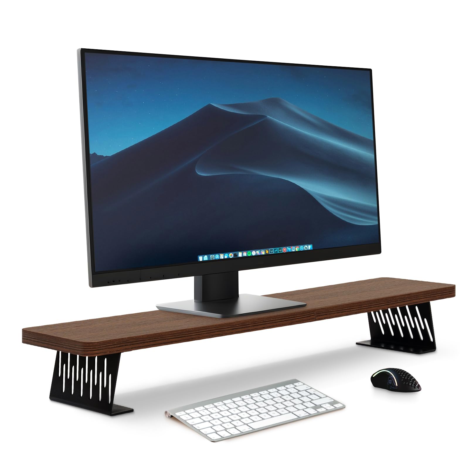 Monitorständer Holz 80cm mit Metallfüße, Braun, für Laptop PC TV