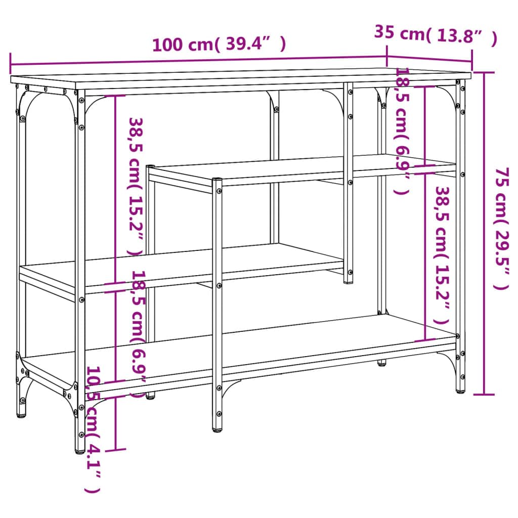 vidaXL Table Console avec étagères chêne Sonoma 100x35x75 cm