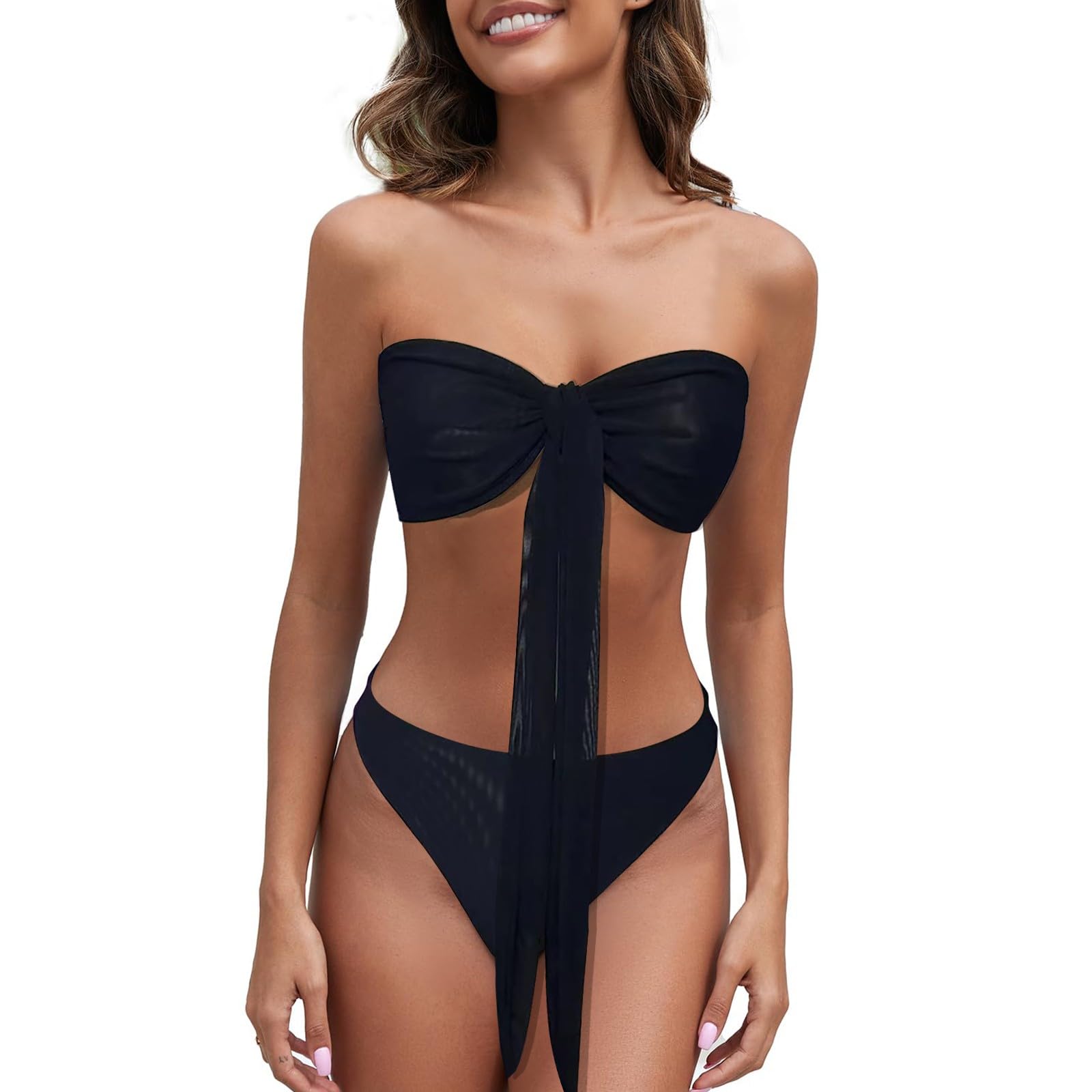 HUOQI Bikini Permeable Bronceado Mujer Corte Estrecho Hueco Translúcido No Sensible para Playa Bañera Sol Sin Manchas de Sol Transpirable Tirantes Manga Larga Bikini