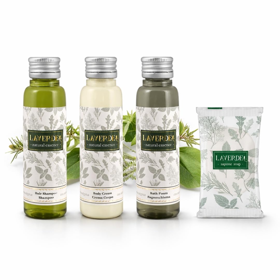 Flexi Amenities - Kit Cortesia Laverde Linea Cortesia Elegante per Hotel, B&B, Agriturismi, Residence e Case Vacanza con preziosi estratti di piante officinali (100 Kit da 4 pezzi)