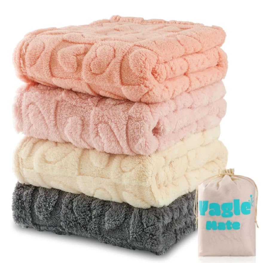 4 Pcs Baby Blankets Fleece Heart Checkered Blanket