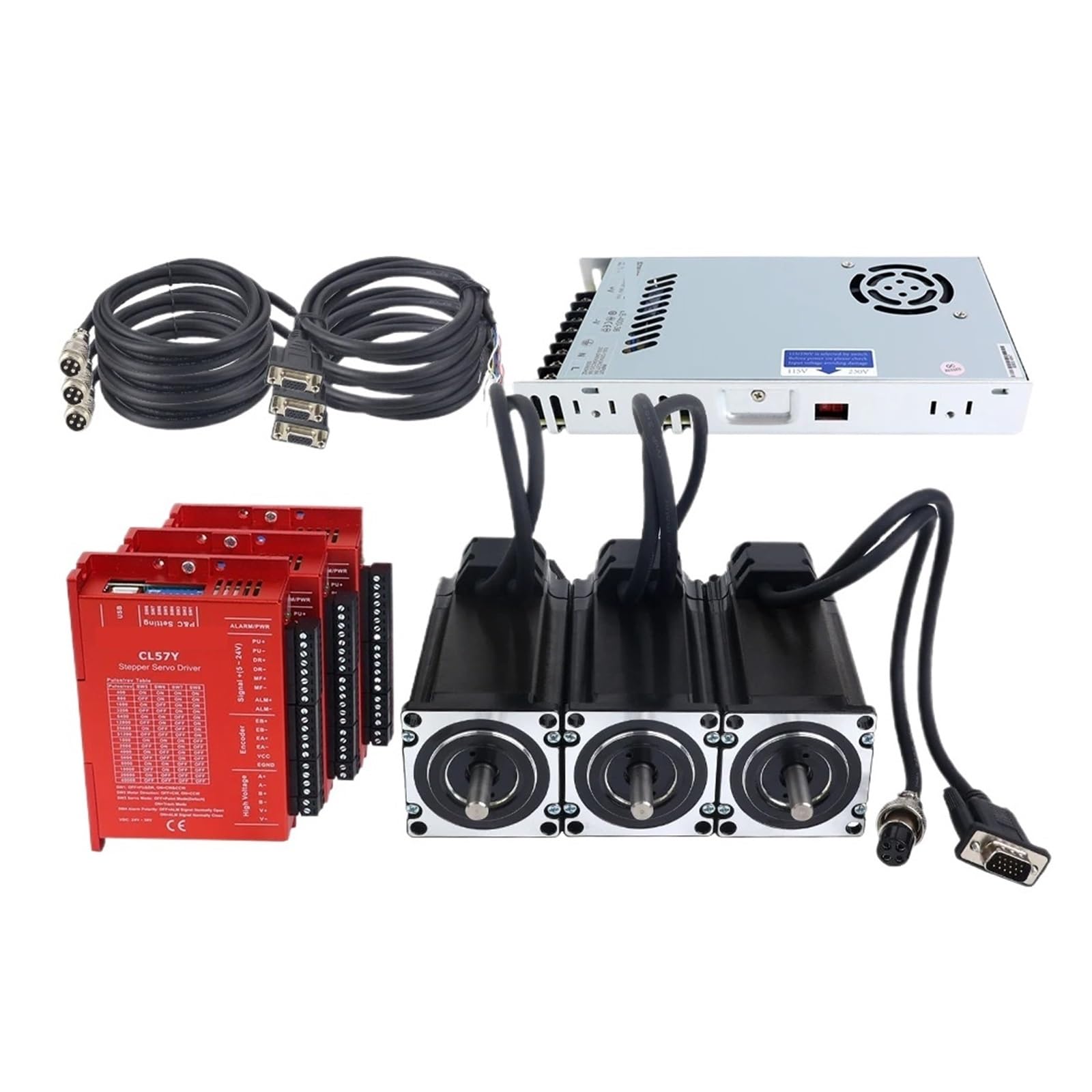 BALYDLUL 1pcs 3Nm 3 Axis Nema 23 Closed Loop Stepper Motor with Encoder and Servo Driver CL57Y w/Cables & Power Supply CNC Kit