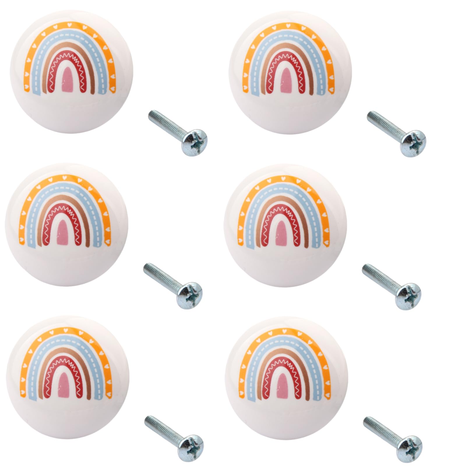 LQZAXSRDR Ceramic Cupboard Drawer Handle Knobs, Ceramic Door Knobs, Drawer Handles 6 Pcs Multicolor Diameter 38mm(Yellow Hollow Rainbow)