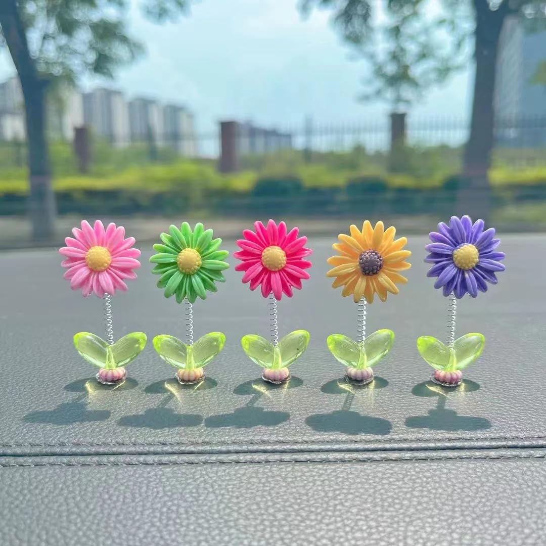 ZWIK.shop Resin Car Dashboard Decor Flower (5Pcs) | Cute Mini Shaking Head Dancing Sunflowers Car Interior Decoration Accessories | Mirror Decorative Ornaments| (Multicolor) - Image 3 thumbnail