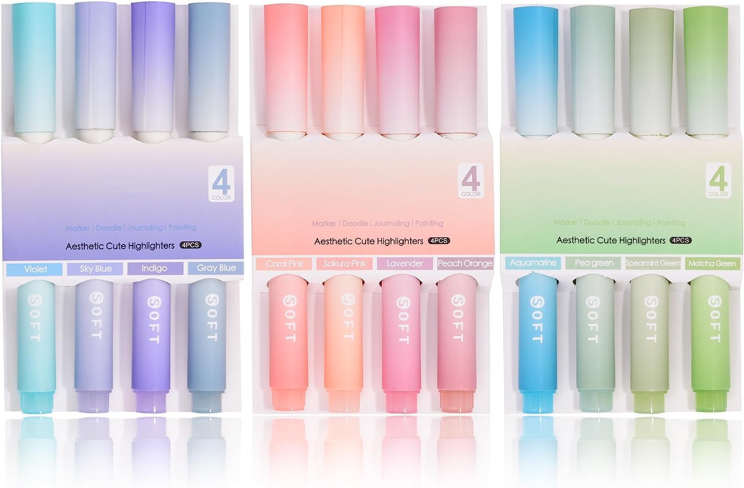 NALACAL Gradual Color Highlighters, Vintage Colors Chisel Tip Markers, Quick Dry, No Bleed, Cute Aesthetic Notes Journal School Office Supplies, 12Pcs