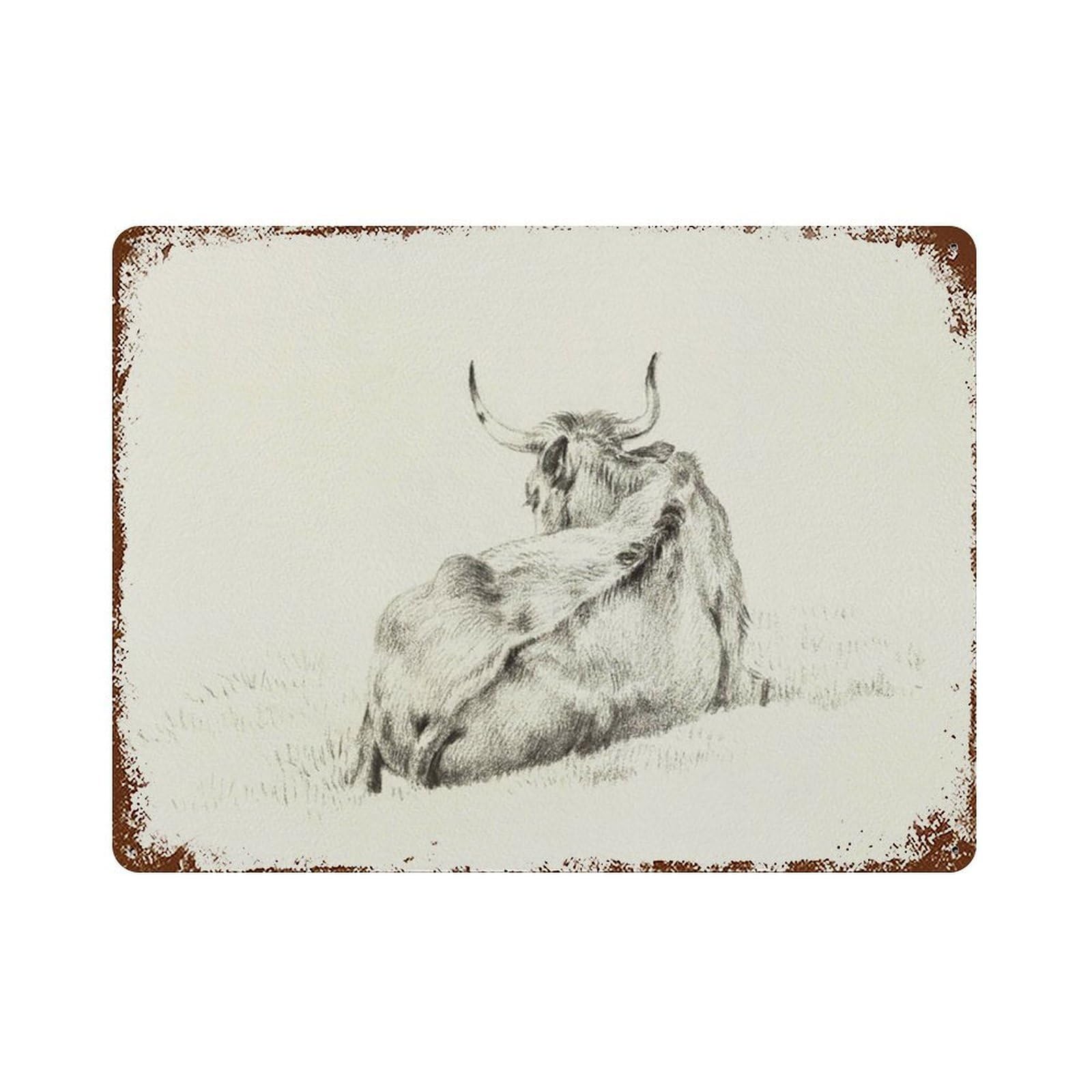 xiaoxiaoshen Vintage Cow Drawing, Farm Animal Sketch, Black & White, Farmhouse Country Wall Decor Art Metal Tin Poster Modern Home Decor Art Home Bar Shop Decorations Vintage Sign 30x40cm