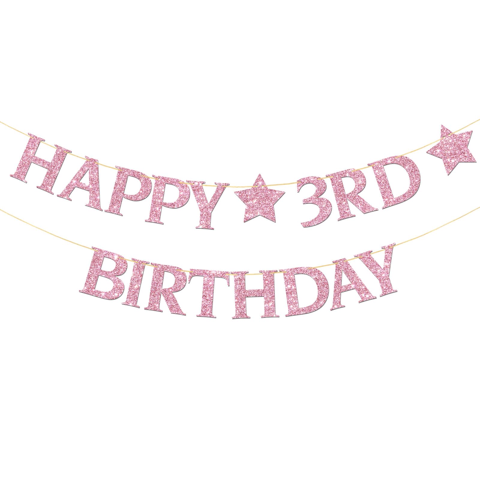 Happy 3rd Birthday Banner Colorful - Kid Girl 3rd Birthday Party Banner Garland Supplies - Perfect Three Bday Gifts - Cheers to 3 Years Party Decorations Pink Glitter