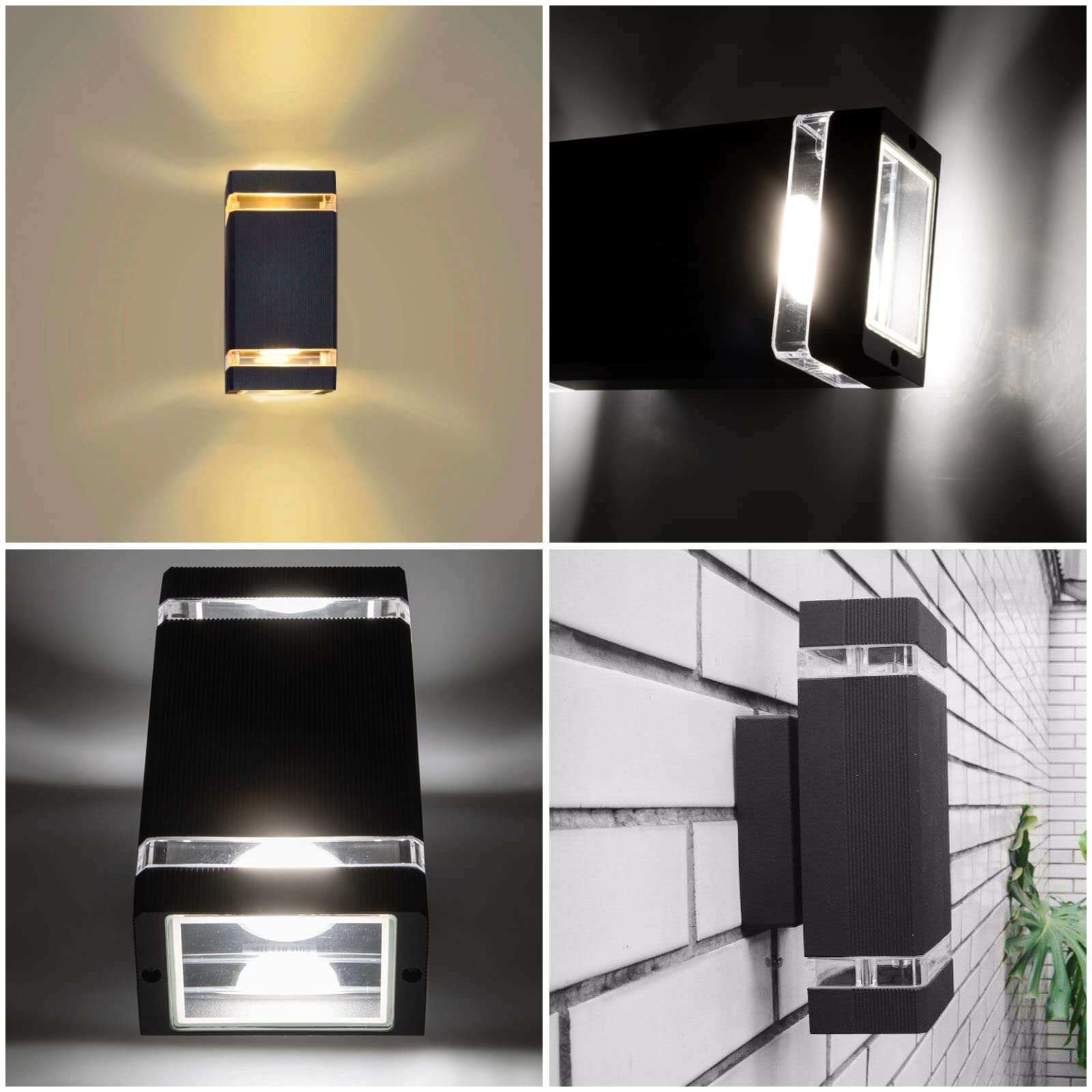 Lumiled lampa ścienna zewnętrzna ściana gniazdo GU10 oświetlenie zewnętrzne kinkiet ogrodowa taras fasada domu IP44 czarny prostokątny aluminiowy góra i