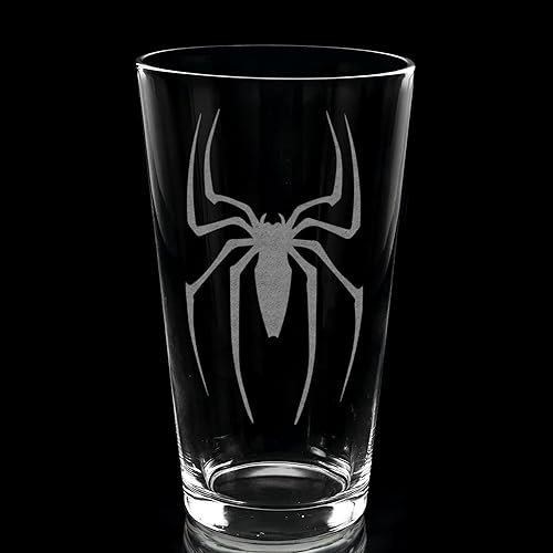 SPIDERMAN EMBLEM Engraved Pint Beer Glass  Inspired by Super Hero Comics  Great Drinking Gift Idea!