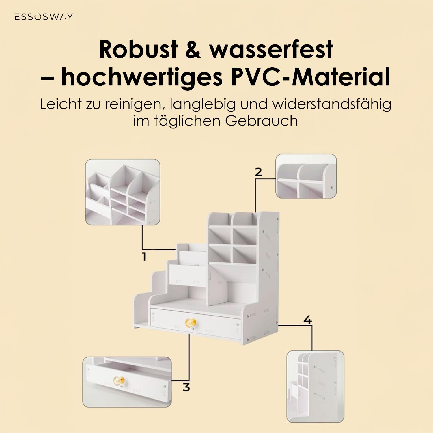 Schreibtisch Organizer - mit Stiftehalter - 14 Sortierfächer und Schublade - Büro Home Office Schule Zubehör - Weiß