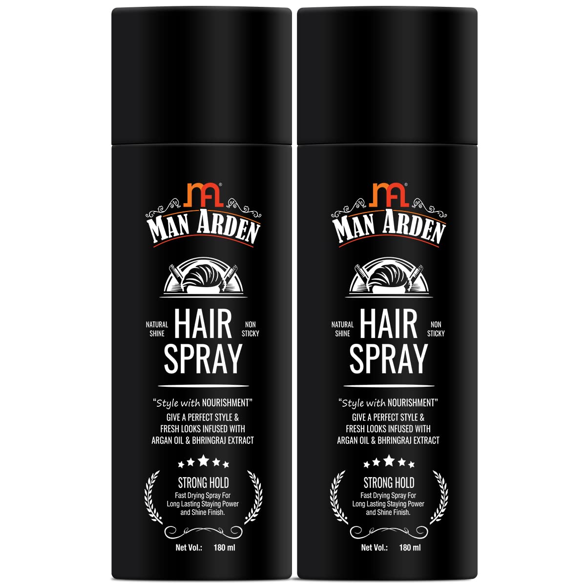 Man Arden Hair Spray – Strong Hold, Styling with Nourishment – Argan Oil and Bhringraj, 180 ml x Pack Of 2