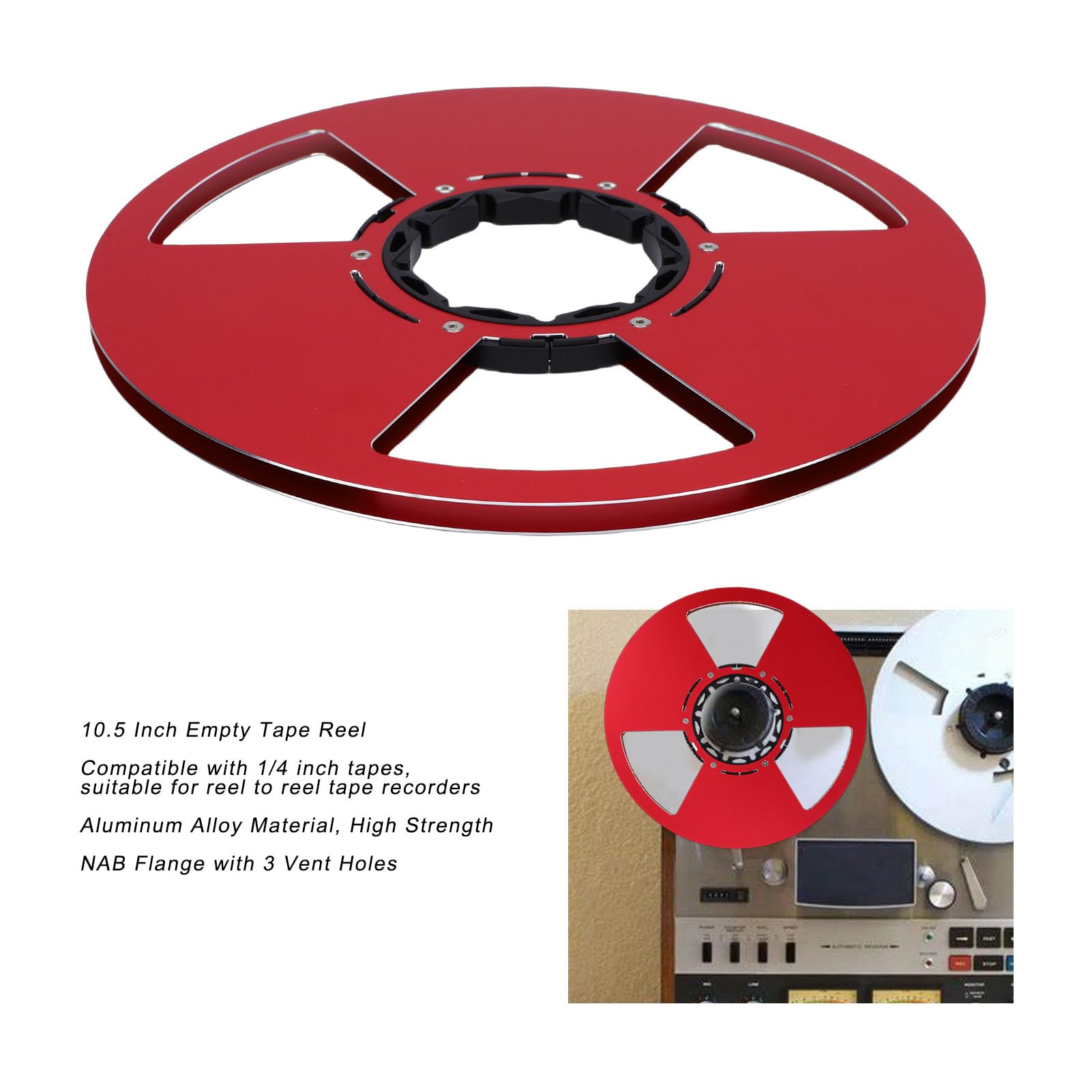 Carrete de Cinta Vacío de 10,5 Pulgadas, Carrete Abierto de Aleación de Aluminio para Cintas de 1/4 de Pulgada, Recogida de Grabación Universal para, para MAXELL, Brida NAB, (rojo)