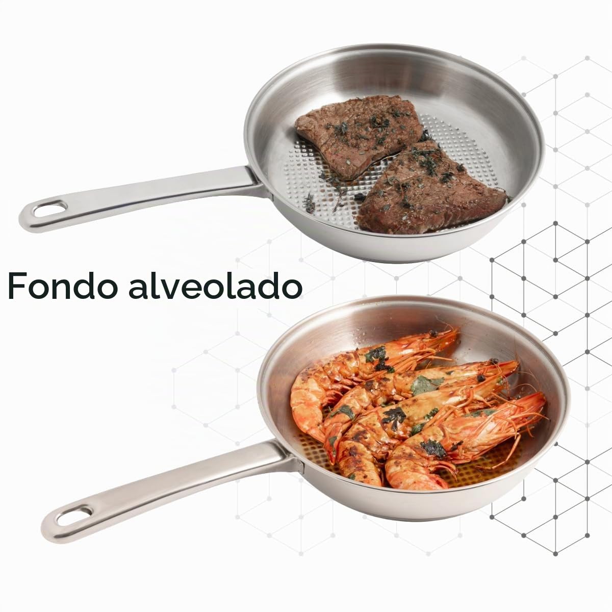 Artame ART91928 NORDICO, Sartén de 28 cm de diámetro, triple fondo, mango resistente al calor, fondo de panal antiadherente, todo tipo de fuegos, incluso inducción, acero inoxidable