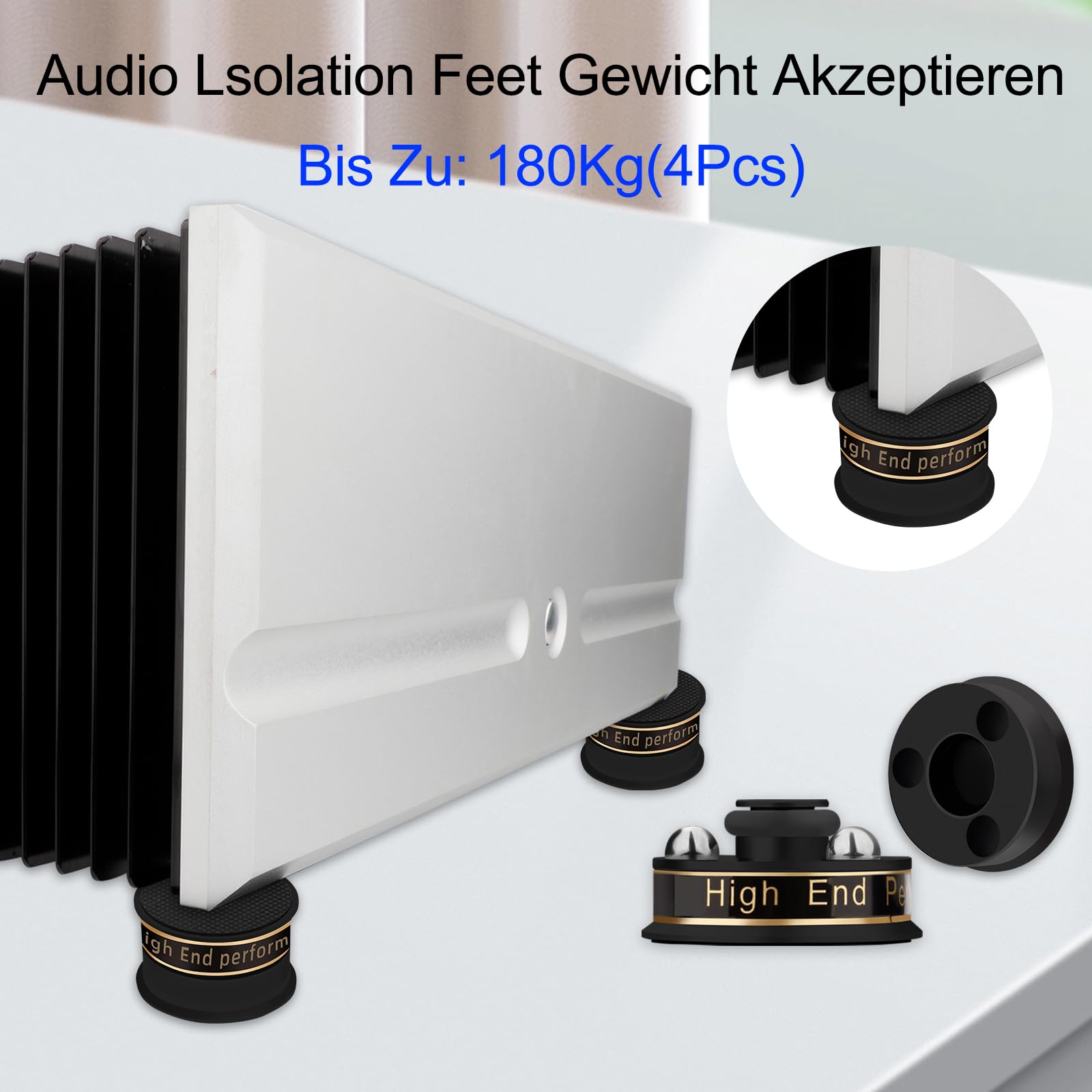 Lautsprecher Isolationsfüße 39mm*24mm High-End HiFi Lautsprecher Spikes Pads Isolationsfüße Subwoofer Spikes Audio Verstärkerfüße für Audio,Lautsprecher,Subwoofer,Heimkino(4 Stück,Schwarz)