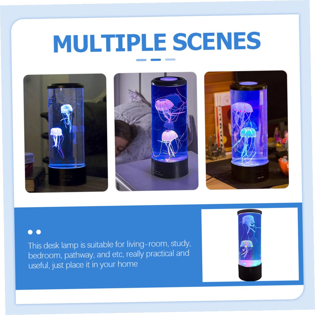 Lámpara de Acuario de Gelatina Sintética LED para Decoración de Mesa y Luz Nocturna Función Calmante y Material Acrílico Negro