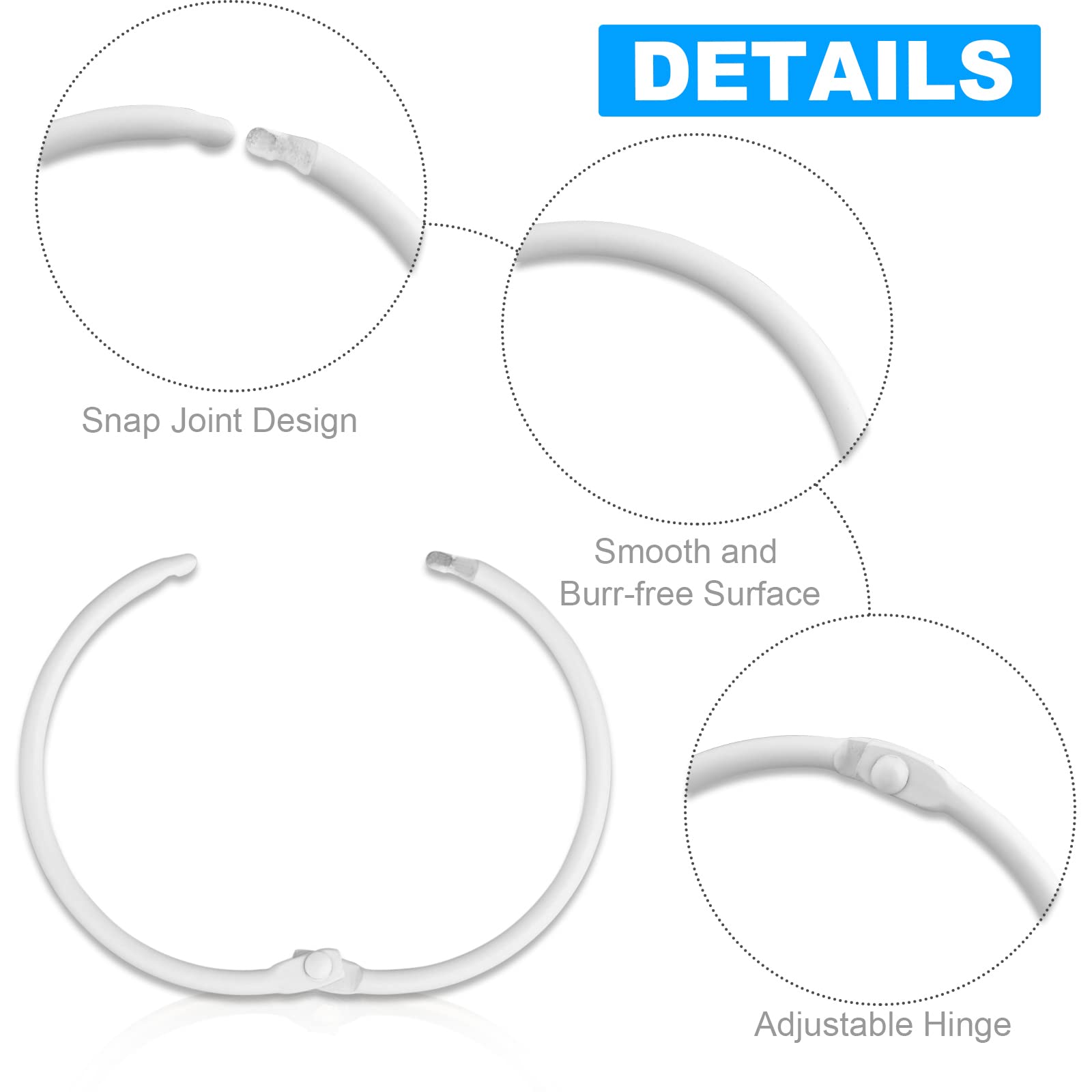 Lot de 24 anneaux de rideau de douche ronds en métal antirouille pour tringle de douche de salle de bain (A-blanc)