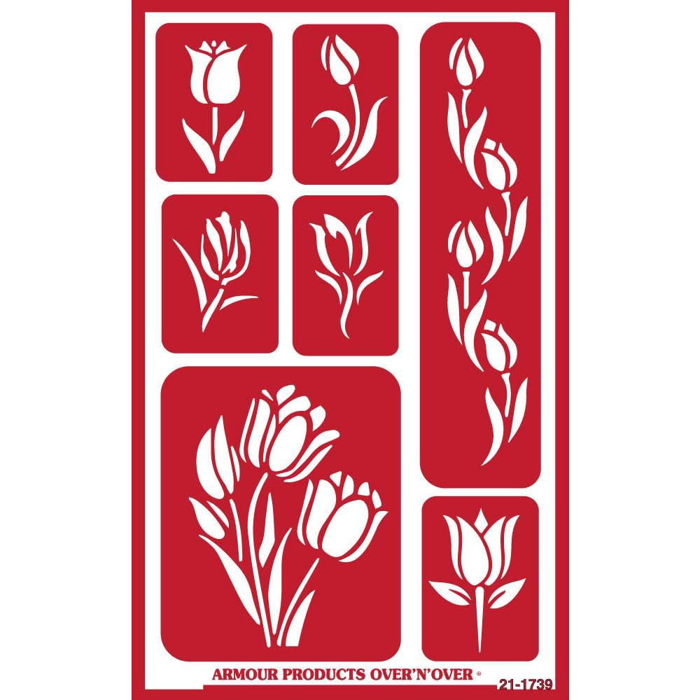 Armour Products Tulips N Over Reusable Glass Etching Stencil, Brown